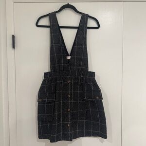 Pink Lily Black Tweed Pinafore Button Front Mini Dress Size Small